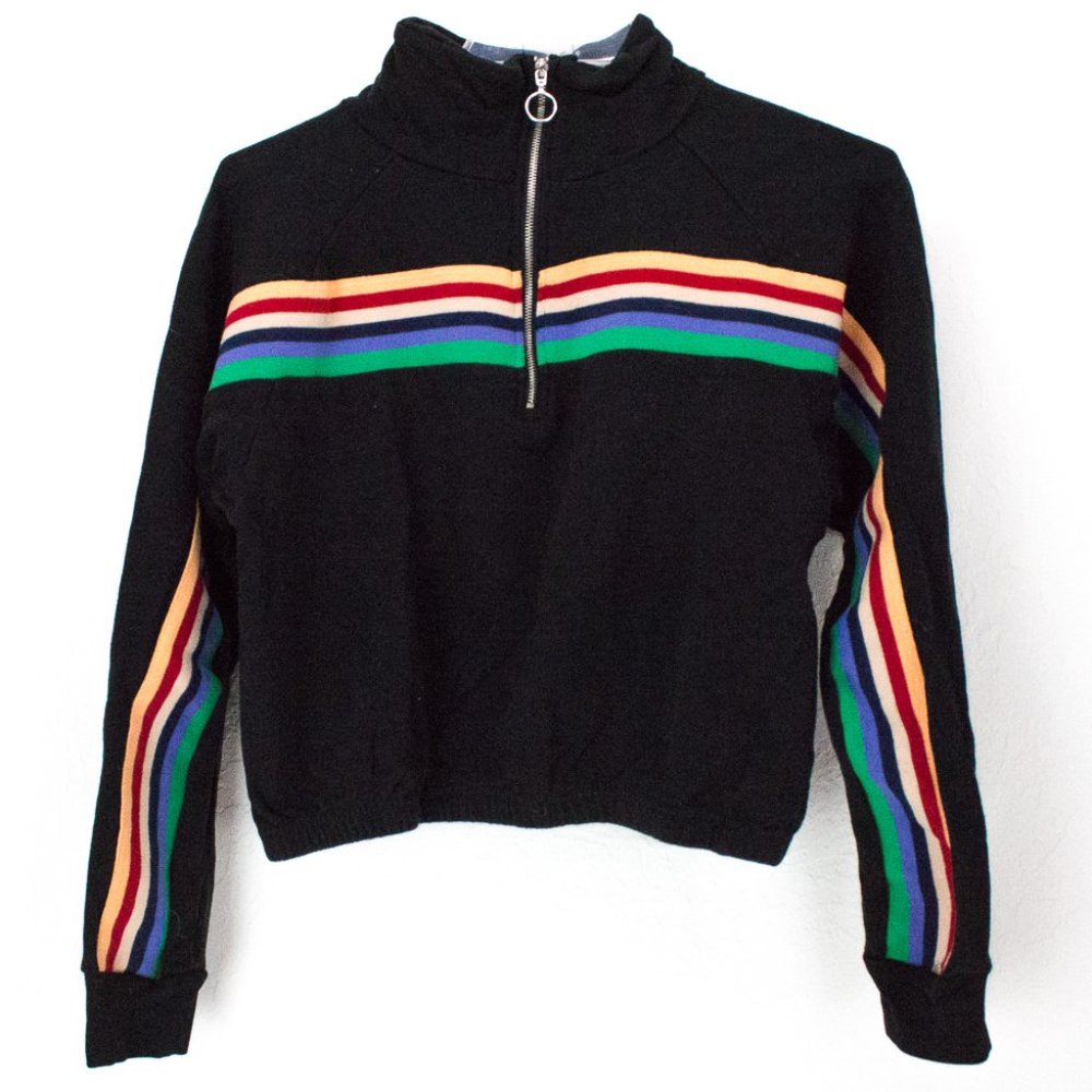 Sweatshirt Rainbow Stripes Long Sleeve Black Large